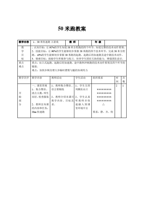 50米快速跑教案