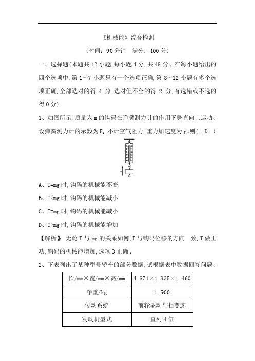 2019年高考物理总复习(教科版)试题：第五章 机械能 综合检测 含解析