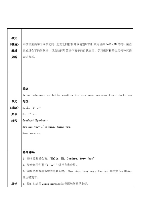 最新外研版小学英语三年级上册Module1单元课