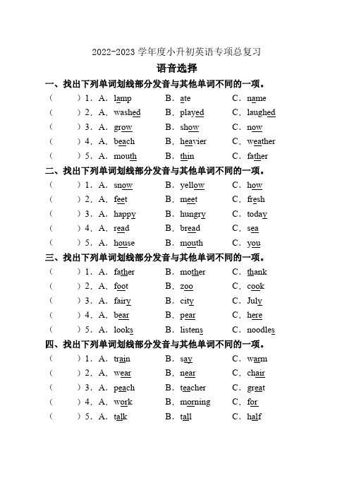 2022-2023学年度小升初英语总复习-语音选择(接力版)