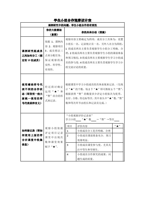 一份学生学习小组合作观察记录表