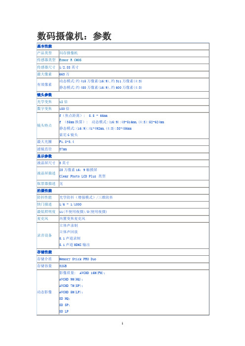 数码摄像机：参数