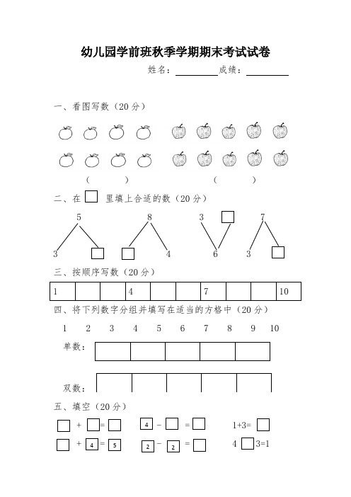 精品学前班期末考试数学试题28汇总共3份