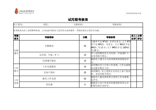 试用期考核评价表(2019最新免费完整版)