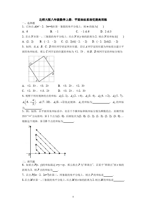 北师大版八年级数学上册：平面坐标系培优提高训练