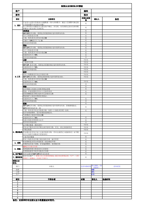 制程认证CHECKLIST模板