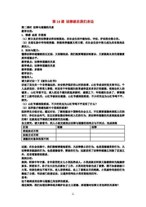 八年级政治下册 5.14.2 法律与道德的关系教案 苏教版