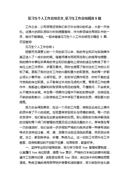 见习生个人工作总结范文_见习生工作总结精选5篇