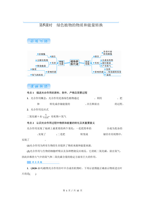 浙江中考科学专题复习提分讲解配套讲义  第5课时 绿色植物的物质和能量转换  