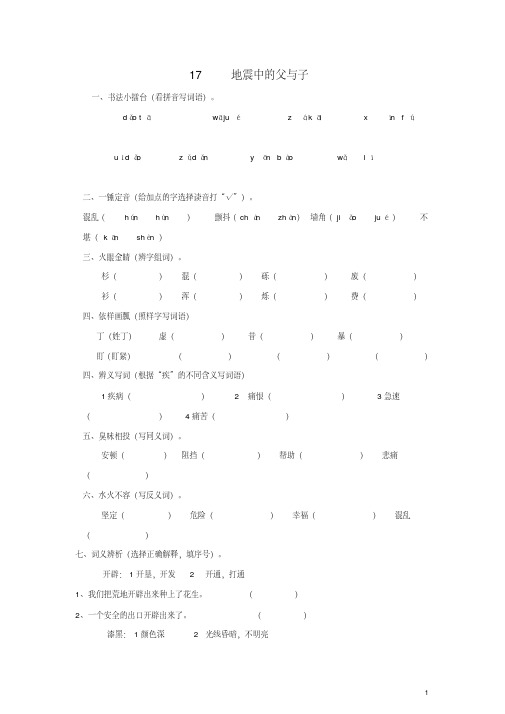 五年级语文上册17.地震中的父与子练习新人教版