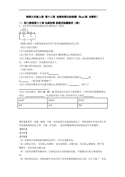 物理九年级上册 第十三章 电路初探达标检测(Word版 含解析)