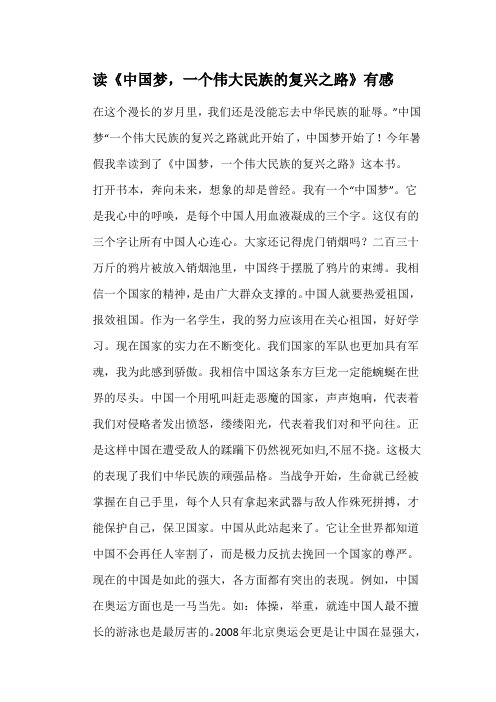 读《中国梦,一个伟大民族的复兴之路》有感