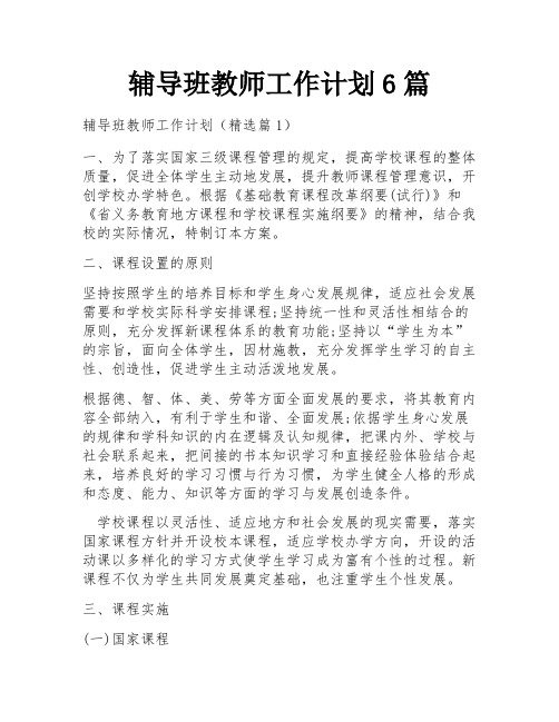 辅导班教师工作计划6篇