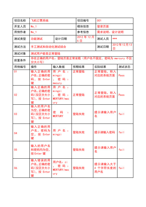 QTP飞机订票系统测试用例