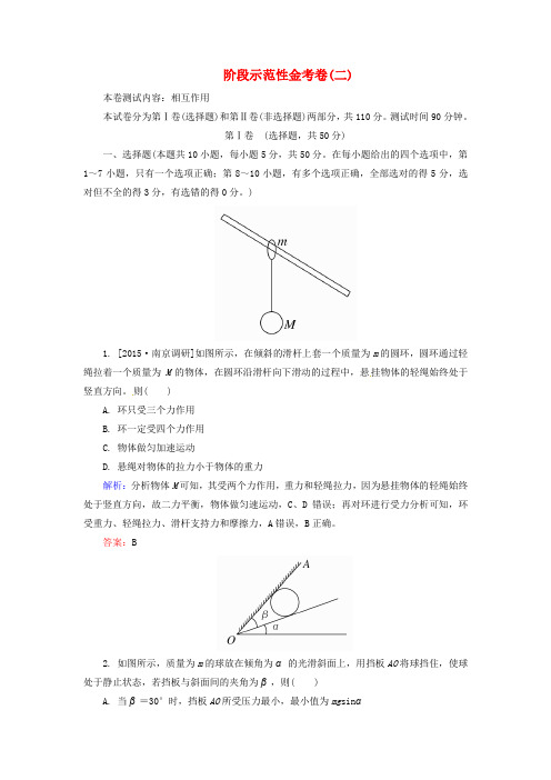 2016高考物理新一轮总复习 阶段示范性测试2 相互作用(含解析)