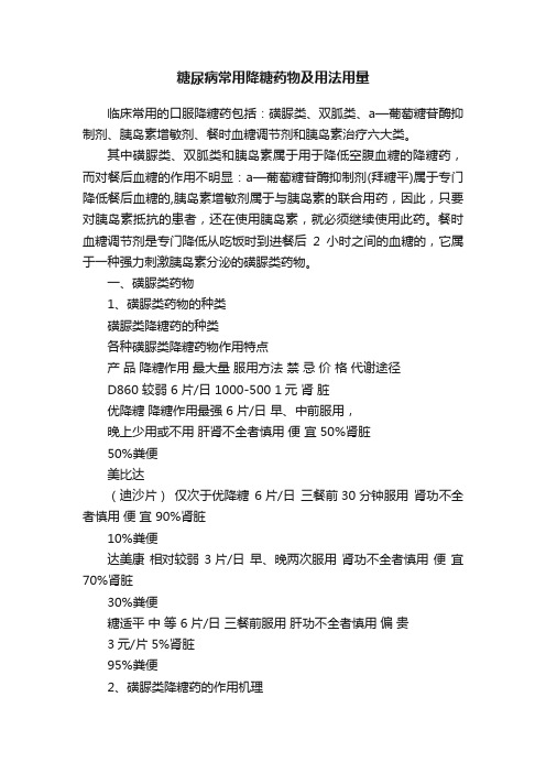 糖尿病常用降糖药物及用法用量