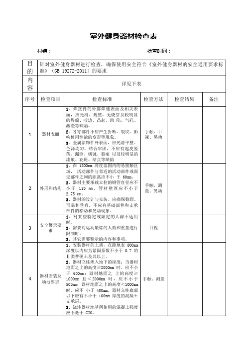 室外健身器材检查表