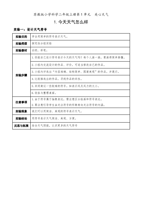 最新苏教版小学科学二年级上册优质实验单全册