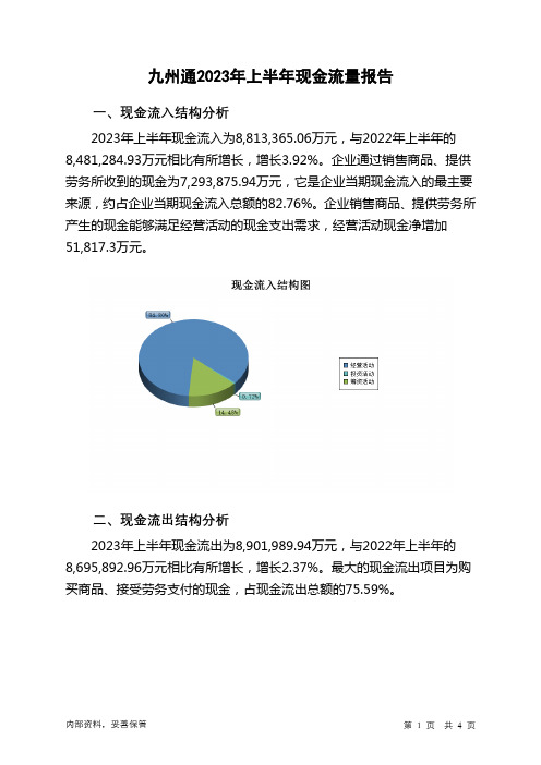 600998九州通2023年上半年现金流量报告