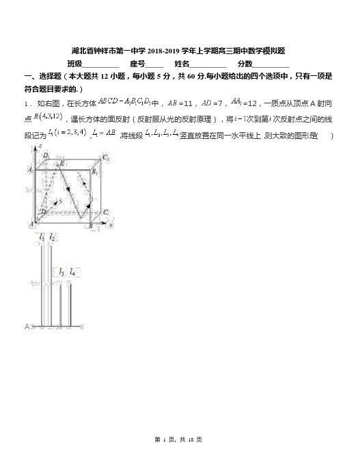 湖北省钟祥市第一中学2018-2019学年上学期高三期中数学模拟题