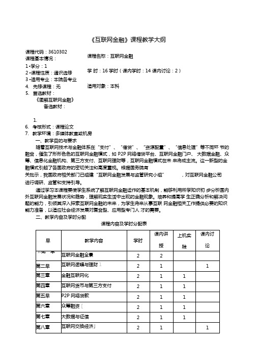 互联网金融教学大纲学分