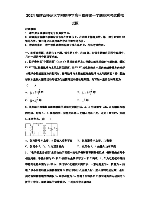 2024届陕西师范大学附属中学高三物理第一学期期末考试模拟试题含解析