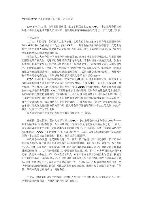 2009年APEC中小企业峰会长三角分论坛实录