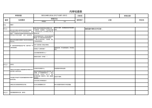 ISO13485：2016内审检查表