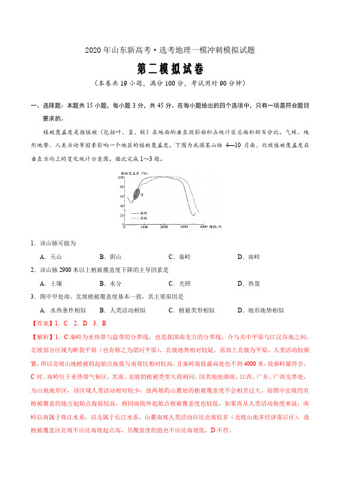 卷02—2020年山东新高考·选考地理一模冲刺模拟试题(解析word版)