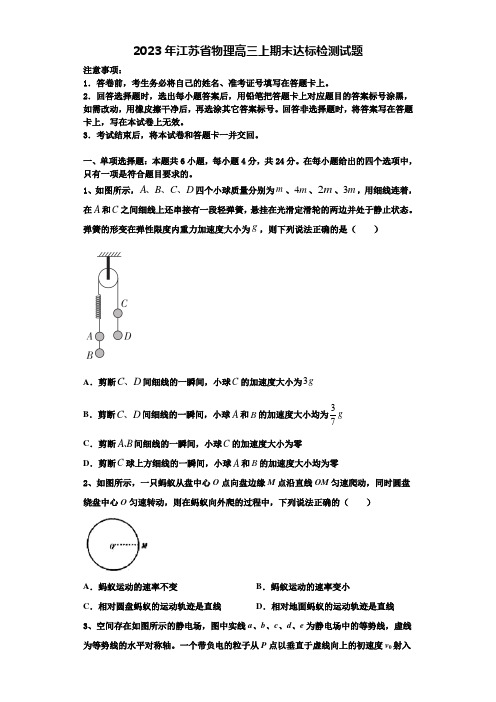 2023年江苏省物理高三上期末达标检测试题含解析