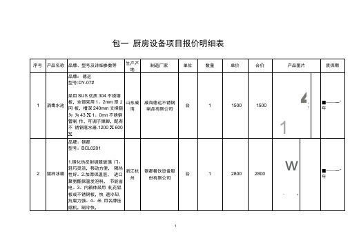 厨房设备报价清单【范本模板】