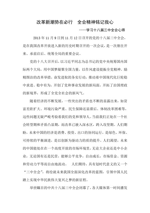 学习十八届三中全会精神征文