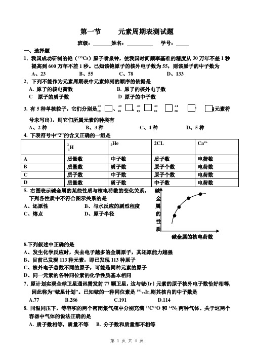 元素周期表测试题