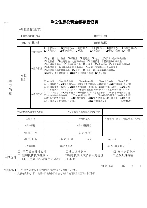 宜昌市单位住房公积金缴存登记表