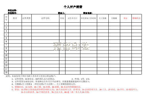 大连市公积金个人开户清册表