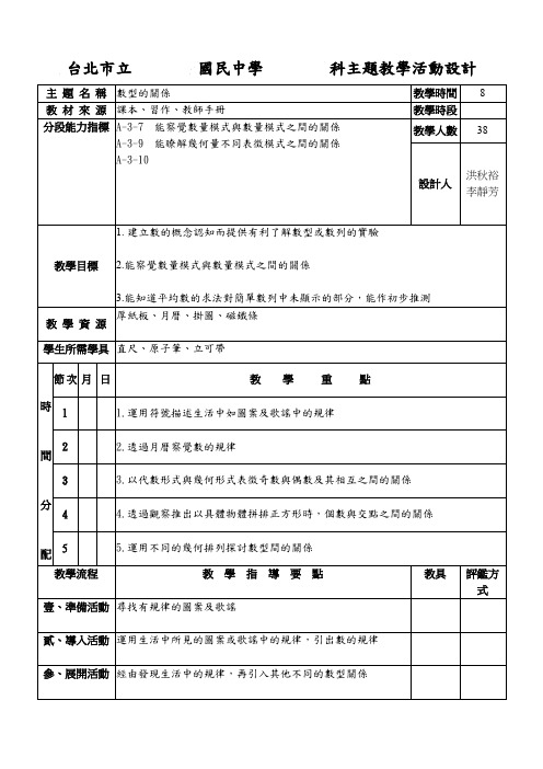 台北市立 国民中学 科主题教学活动设计概要