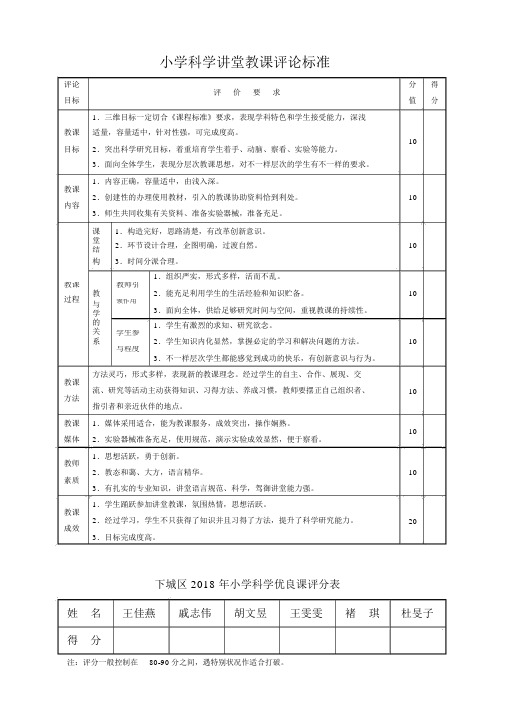 小学科学课堂教学评价