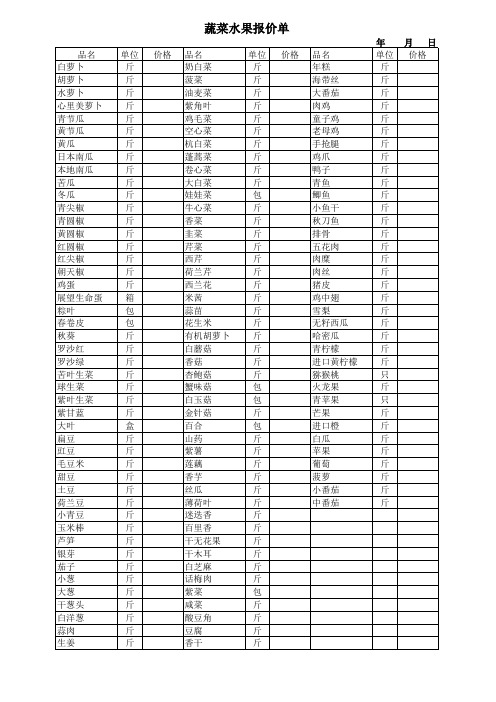 蔬菜水果报价单表