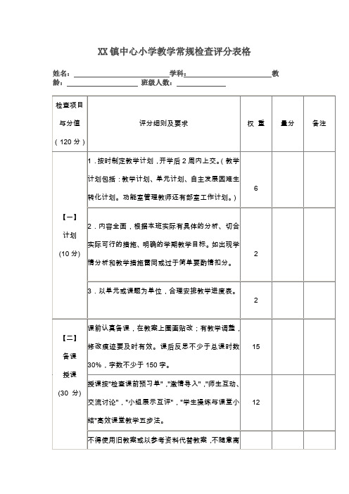 XX中心小学教学常规检查评分表格