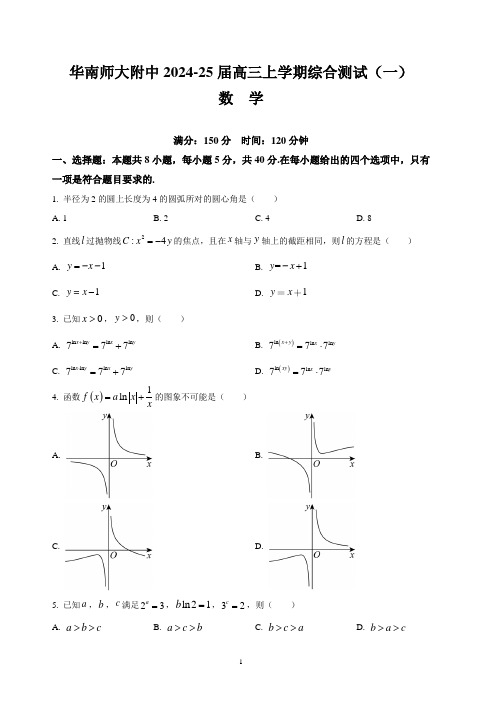 华南师大附中2024-25届高三上学期综合测试(一)(数学)