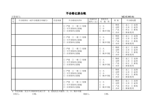 不合格记录台帐