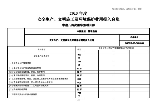 安全费用投入计划台帐