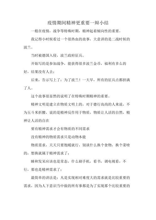 疫情期间精神更重要一辩小结