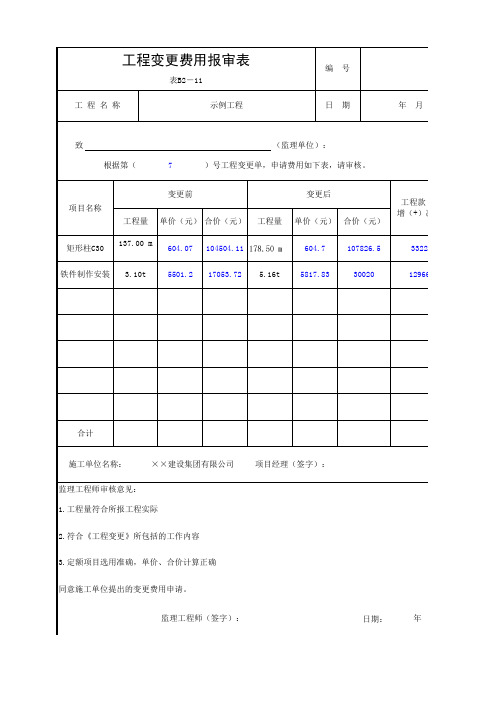 工程变更费用报审表