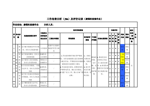 工作危害分析(JHA)及评价记录(磨煤机检修作业)