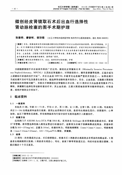 微创经皮肾镜取石术后出血行选择性肾动脉栓塞的围手术期护理