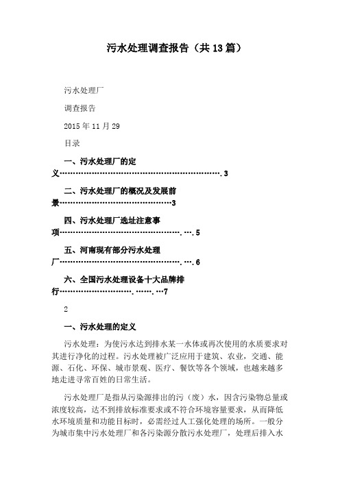 污水处理调查报告(共13篇)