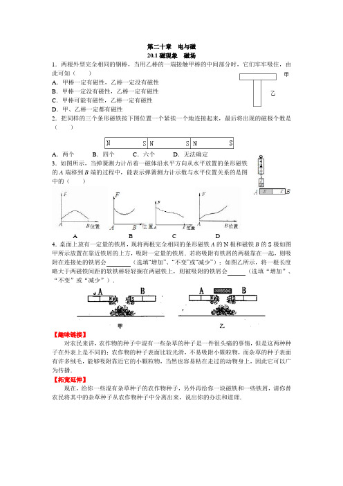 新人教版九年级物理第二十章电与磁练习题