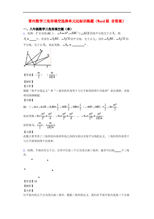 常州数学三角形填空选择单元达标训练题(Word版 含答案)