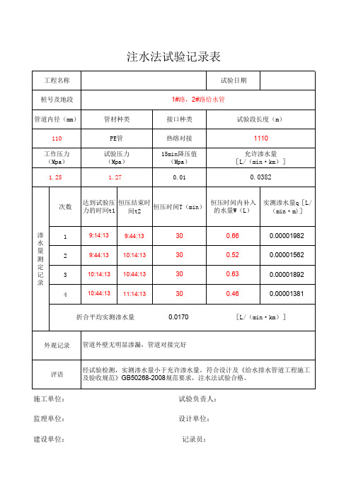 注水试验样表